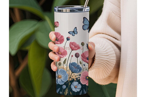 Floral Butterfly 20oz Tumbler Wrap Sublimation DesignSVG 