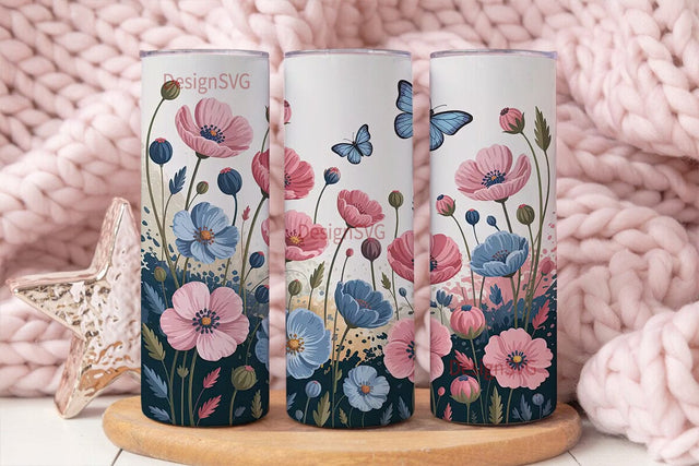 Floral Butterfly 20oz Tumbler Wrap Sublimation DesignSVG 