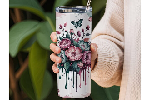 Floral Butterfly 20oz Tumbler Wrap Sublimation DesignSVG 