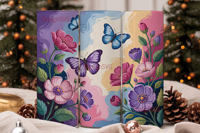 Floral Butterfly 20oz Tumbler Wrap Sublimation DesignSVG 