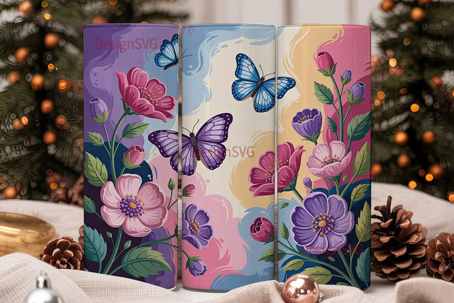 Floral Butterfly 20oz Tumbler Wrap Sublimation DesignSVG 