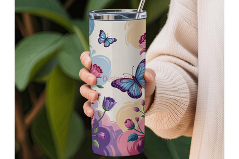 Floral Butterfly 20oz Tumbler Wrap Sublimation DesignSVG 
