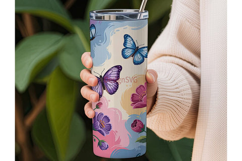 Floral Butterfly 20oz Tumbler Wrap Sublimation DesignSVG 