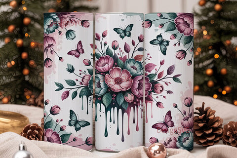 Floral Butterfly 20oz Tumbler Wrap Sublimation DesignSVG 