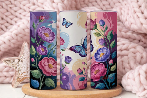 Floral Butterfly 20oz Tumbler Wrap Sublimation DesignSVG 