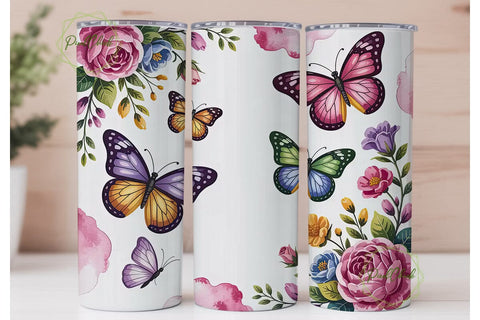 Floral Butterfly 20oz Tumbler Wrap Sublimation PixelChick 