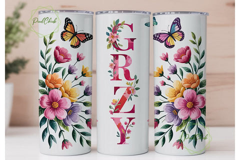 Floral Butterfly 20oz Tumbler Wrap Sublimation PixelChick 