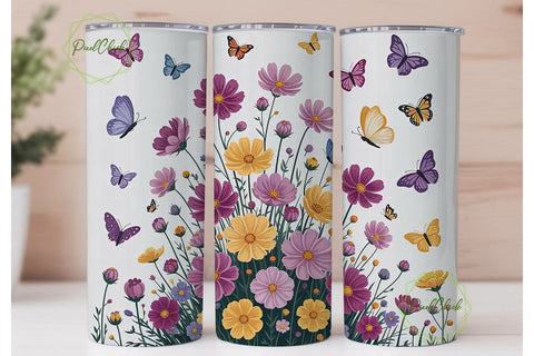 Floral Butterfly 20oz Tumbler Wrap Sublimation PixelChick 