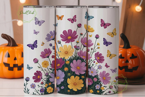 Floral Butterfly 20oz Tumbler Wrap Sublimation PixelChick 