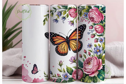 Floral Butterfly 20oz Tumbler Wrap Sublimation PixelChick 