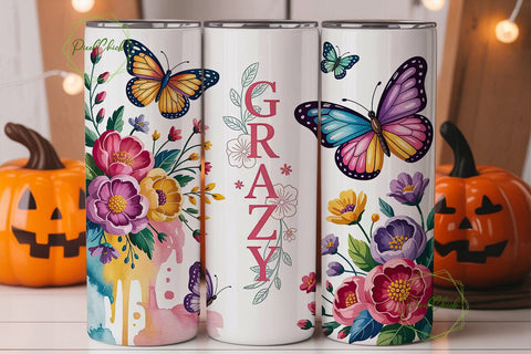 Floral Butterfly 20oz Tumbler Wrap Sublimation PixelChick 