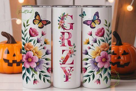Floral Butterfly 20oz Tumbler Wrap Sublimation PixelChick 