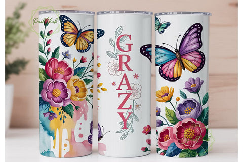 Floral Butterfly 20oz Tumbler Wrap Sublimation PixelChick 