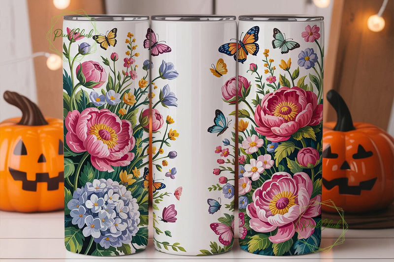 Floral Butterfly 20oz Tumbler Wrap Sublimation PixelChick 