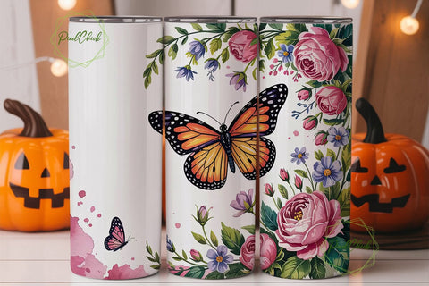 Floral Butterfly 20oz Tumbler Wrap Sublimation PixelChick 