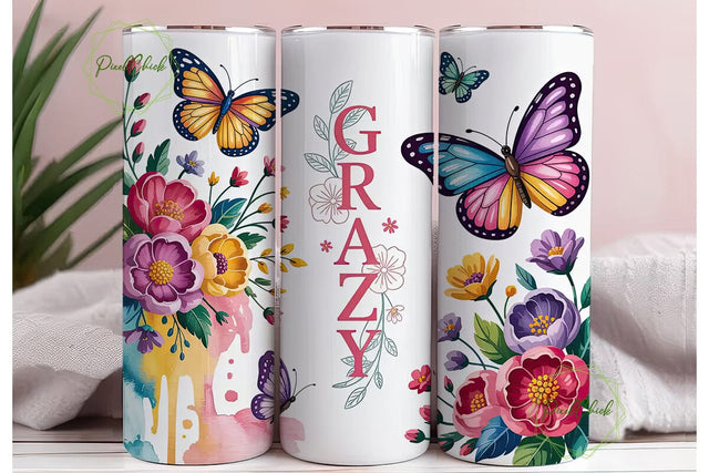 Floral Butterfly 20oz Tumbler Wrap Sublimation PixelChick 