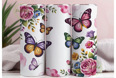 Floral Butterfly 20oz Tumbler Wrap Sublimation PixelChick 