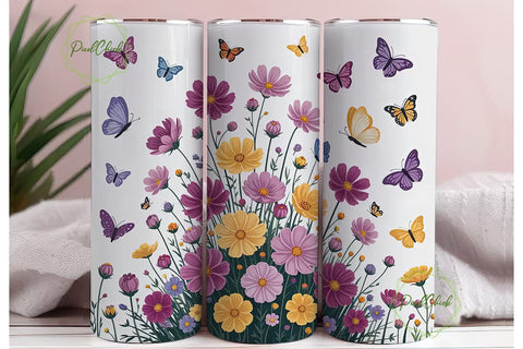 Floral Butterfly 20oz Tumbler Wrap Sublimation PixelChick 