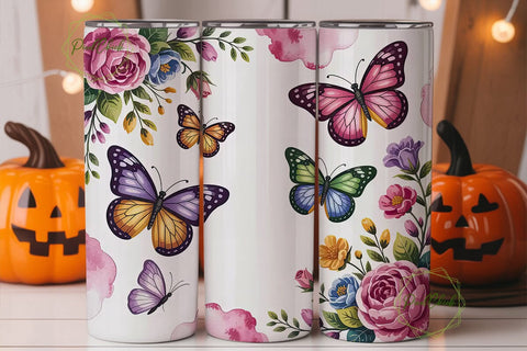 Floral Butterfly 20oz Tumbler Wrap Sublimation PixelChick 