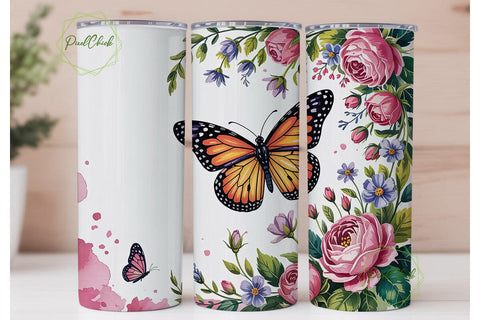 Floral Butterfly 20oz Tumbler Wrap Sublimation PixelChick 