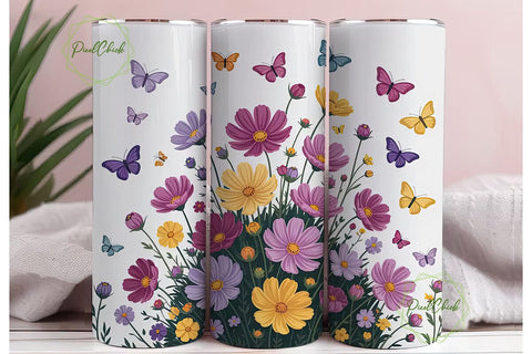 Floral Butterfly 20oz Tumbler Wrap Sublimation PixelChick 
