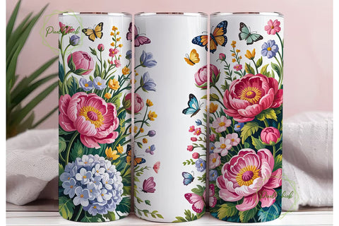Floral Butterfly 20oz Tumbler Wrap Sublimation PixelChick 