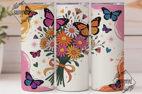 Floral Butterfly 20oz Tumbler Wrap Sublimation sassyprint 