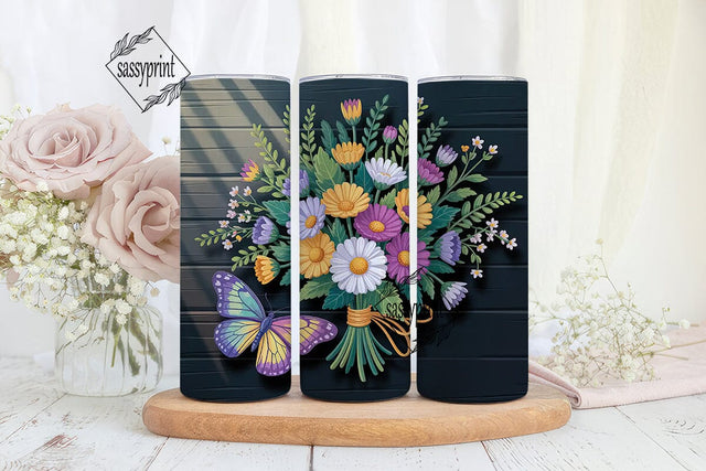 Floral Butterfly 20oz Tumbler Wrap Sublimation sassyprint 