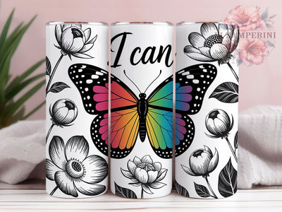 Floral Butterfly Affirmation Tumbler, Floral I Can Wrap, Inspirational Quote Cup, 20oz Sublimation Wrap, Stylish Butterfly Floral Tumbler, Positive Motivational Design Cup, Uplifting Nature Theme Wrap Sublimation Li Zamperini 