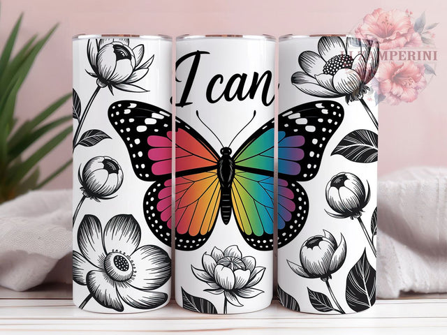 Floral Butterfly Affirmation Tumbler, Floral I Can Wrap, Inspirational Quote Cup, 20oz Sublimation Wrap, Stylish Butterfly Floral Tumbler, Positive Motivational Design Cup, Uplifting Nature Theme Wrap Sublimation Li Zamperini 