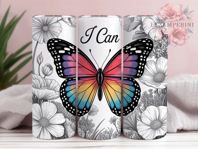 Floral Butterfly Affirmation Tumbler, Floral I Can Wrap, Inspirational Quote Cup, 20oz Sublimation Wrap, Stylish Butterfly Floral Tumbler, Positive Motivational Design Cup, Uplifting Nature Theme Wrap Sublimation Li Zamperini 