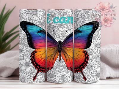 Floral Butterfly Affirmation Tumbler, Floral I Can Wrap, Inspirational Quote Cup, 20oz Sublimation Wrap, Stylish Butterfly Floral Tumbler, Positive Motivational Design Cup, Uplifting Nature Theme Wrap Sublimation Li Zamperini 