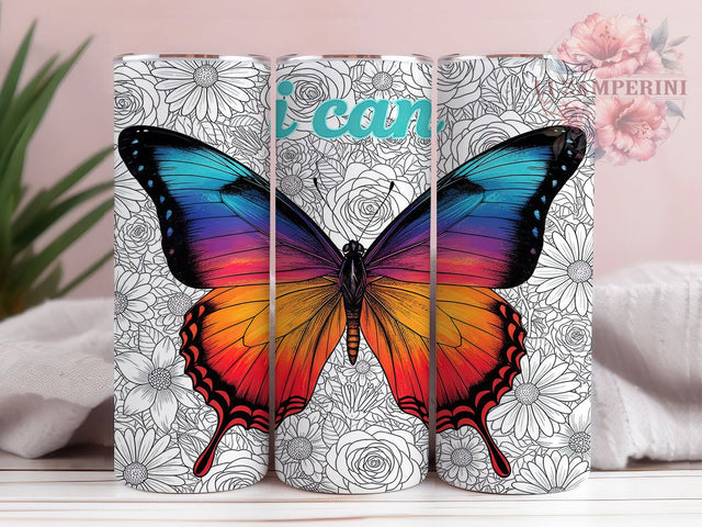 Floral Butterfly Affirmation Tumbler, Floral I Can Wrap, Inspirational Quote Cup, 20oz Sublimation Wrap, Stylish Butterfly Floral Tumbler, Positive Motivational Design Cup, Uplifting Nature Theme Wrap Sublimation Li Zamperini 