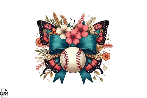 Floral Butterfly Bow Baseball PNG Printable File Sublimation Creativedesigntee 