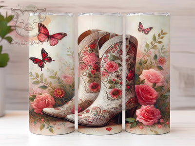Floral Butterfly Cowgirl Tumbler, Floral Butterfly Tumbler, Rustic 20oz Wrap, Sublimation Design, Stylish Gift Idea, Western Boots Wrap, Country Cowgirl Tumbler Sublimation Lara' s Designs 