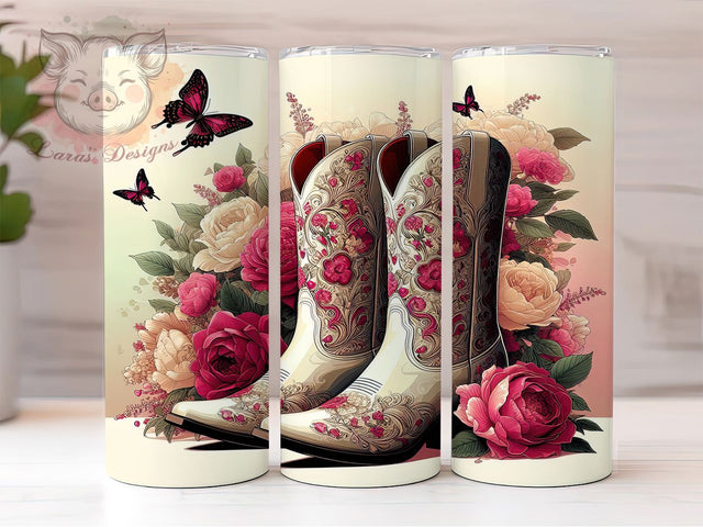 Floral Butterfly Cowgirl Tumbler, Floral Butterfly Tumbler, Rustic 20oz Wrap, Sublimation Design, Stylish Gift Idea, Western Boots Wrap, Country Cowgirl Tumbler Sublimation Lara' s Designs 