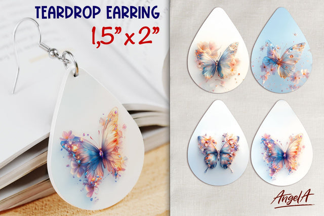 Floral Butterfly earrings Teardrop Earring sublimation PNG Sublimation Angelina Semenova 
