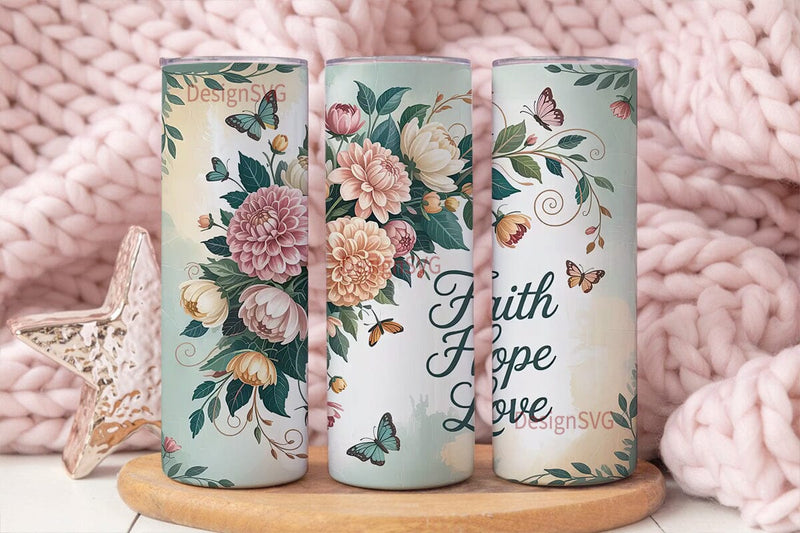 Floral Butterfly Faith 20oz Tumbler Wrap Sublimation DesignSVG 