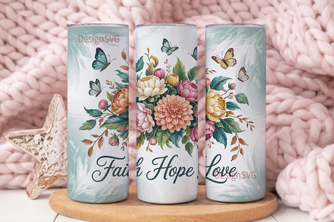 Floral Butterfly Faith 20oz Tumbler Wrap Sublimation DesignSVG 