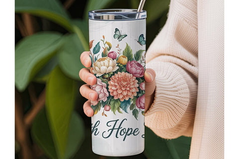 Floral Butterfly Faith 20oz Tumbler Wrap Sublimation DesignSVG 