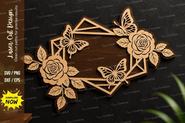 Floral Butterfly Frame Laser Cut SVG Regulrcrative 