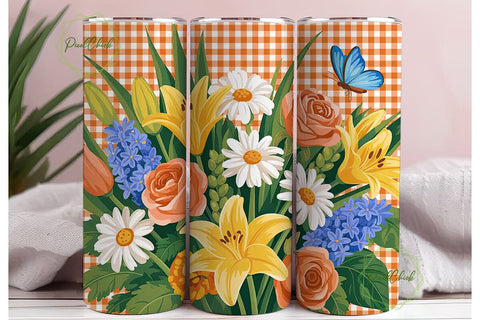 Floral Butterfly Gingham 20oz Tumbler Sublimation PixelChick 