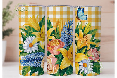 Floral Butterfly Gingham 20oz Tumbler Sublimation PixelChick 