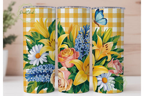 Floral Butterfly Gingham 20oz Tumbler Sublimation PixelChick 