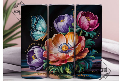 Floral Butterfly Glitter 20oz Tumbler Sublimation sassyprint 