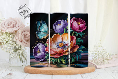 Floral Butterfly Glitter 20oz Tumbler Sublimation sassyprint 