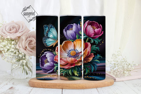 Floral Butterfly Glitter 20oz Tumbler Sublimation sassyprint 