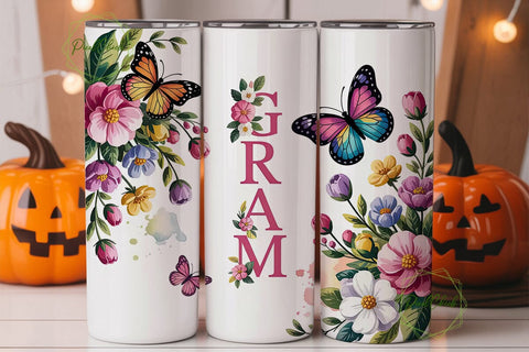 Floral Butterfly Gram 20oz Tumbler Wrap Sublimation PixelChick 
