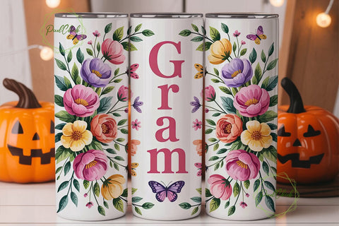 Floral Butterfly Gram 20oz Tumbler Wrap Sublimation PixelChick 