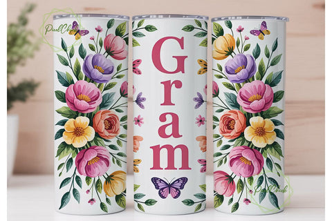 Floral Butterfly Gram 20oz Tumbler Wrap Sublimation PixelChick 